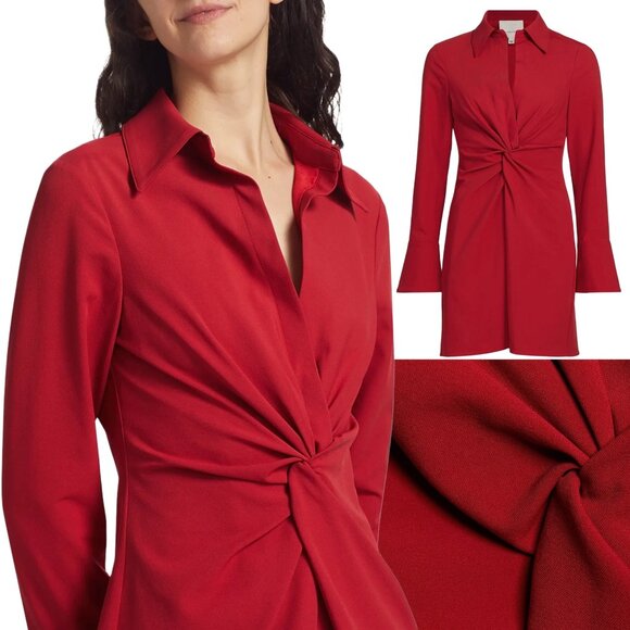Cinq à Sept Red McKenna Long Sleeve Knot-Front Mini Shirt Dress Size 6 NEW! - Picture 9 of 11